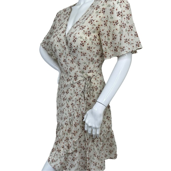 Olivia Grey flower pattern mini wrapped dress cream beige floral sundress NWT XL - Picture 5 of 15